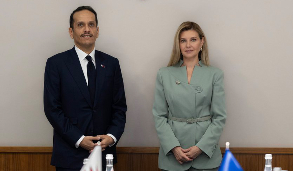 Sheikh Mohammed bin Abdulrahman bin Jassim Al-Thani with Olena Zelenska
